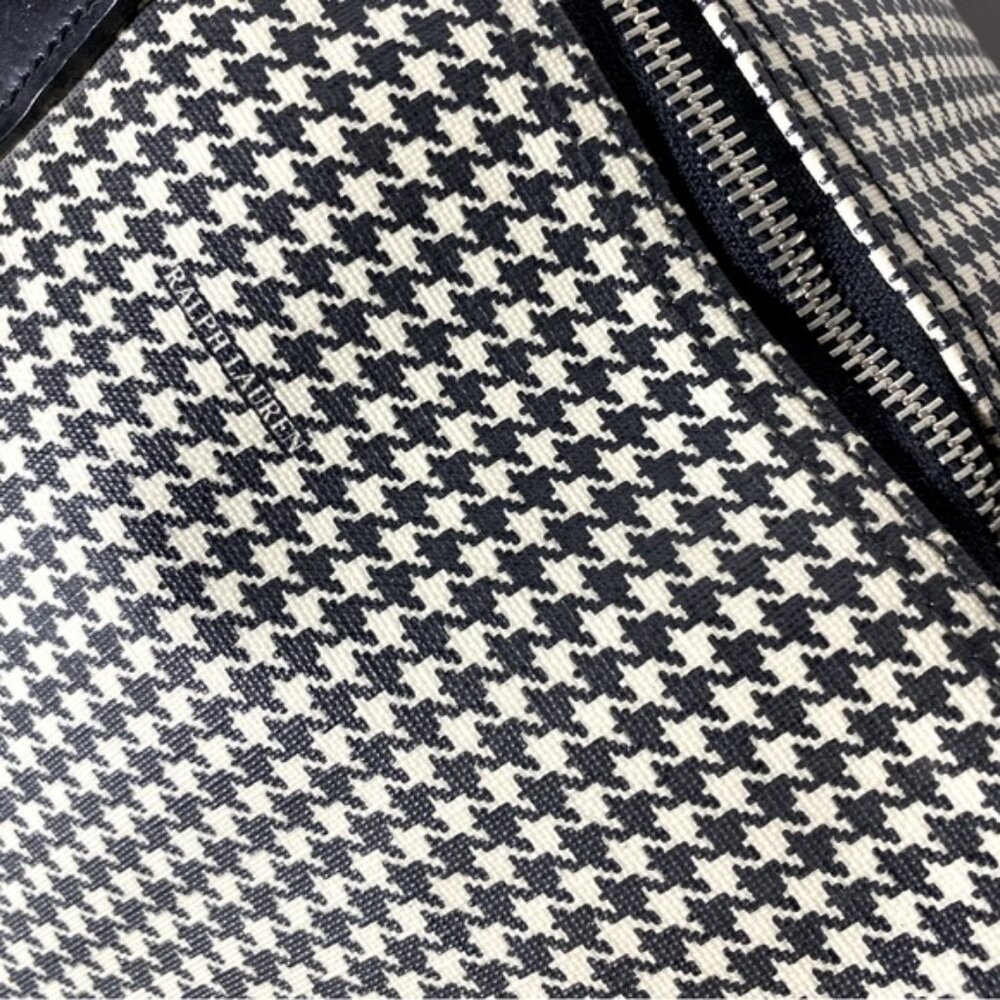 SOLD-Vintage Polo Ralph Lauren Houndstooth Coated Canvas Leather Duffle Bag RARE - Picture 9 of 16